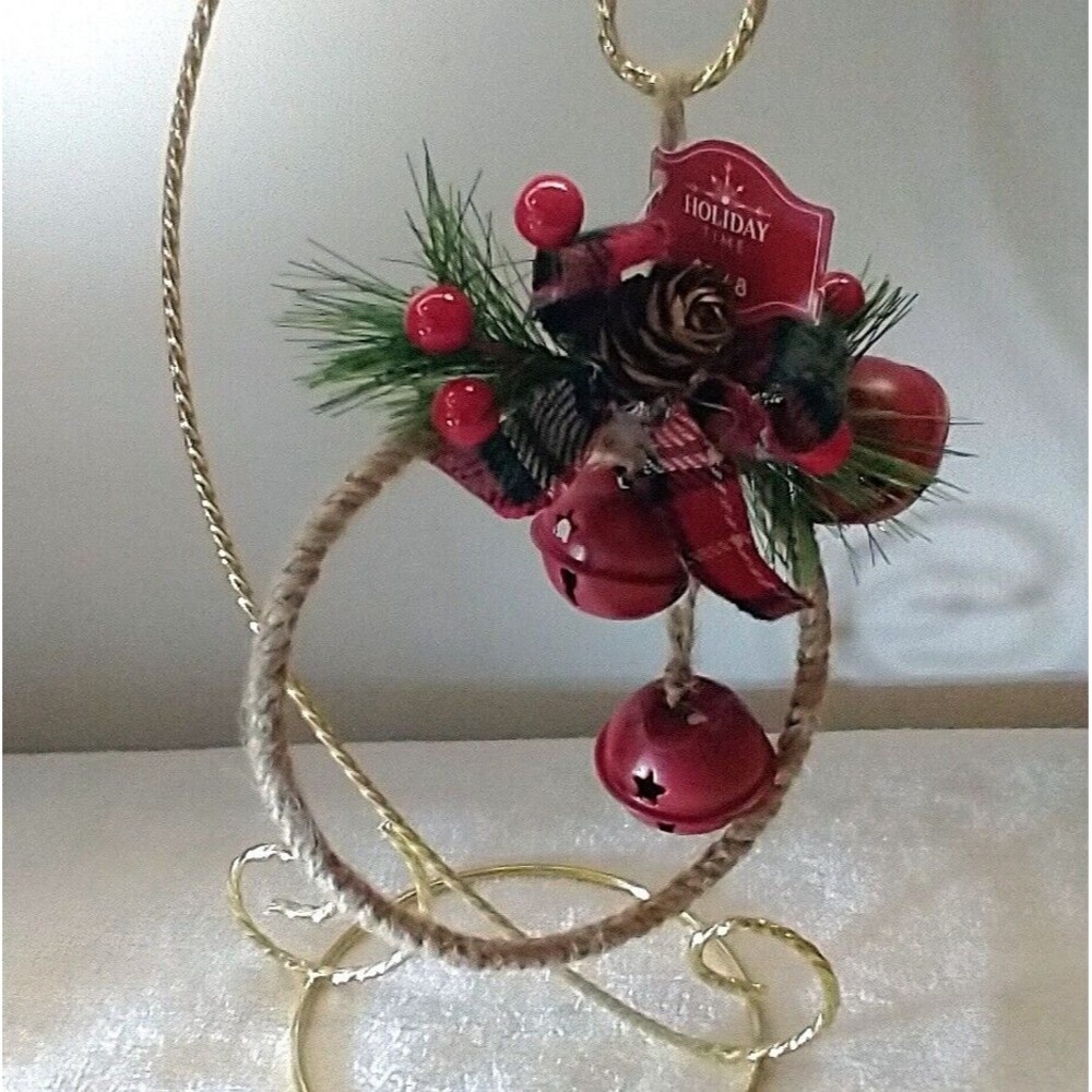 Holiday Time Wreath with Red Bells Christmas Ornament